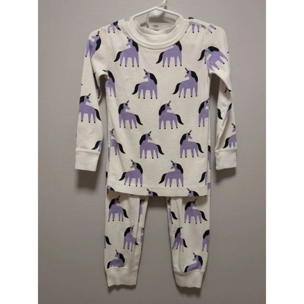Hanna Andersson White Purple Organic Cotton Unicorn Pajamas Girls Size 90 US 3T